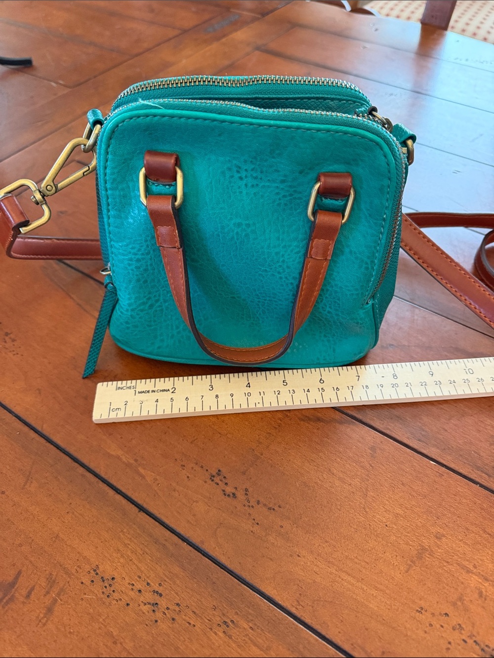 Free People Teal Crossbody Bag with Brown Trim